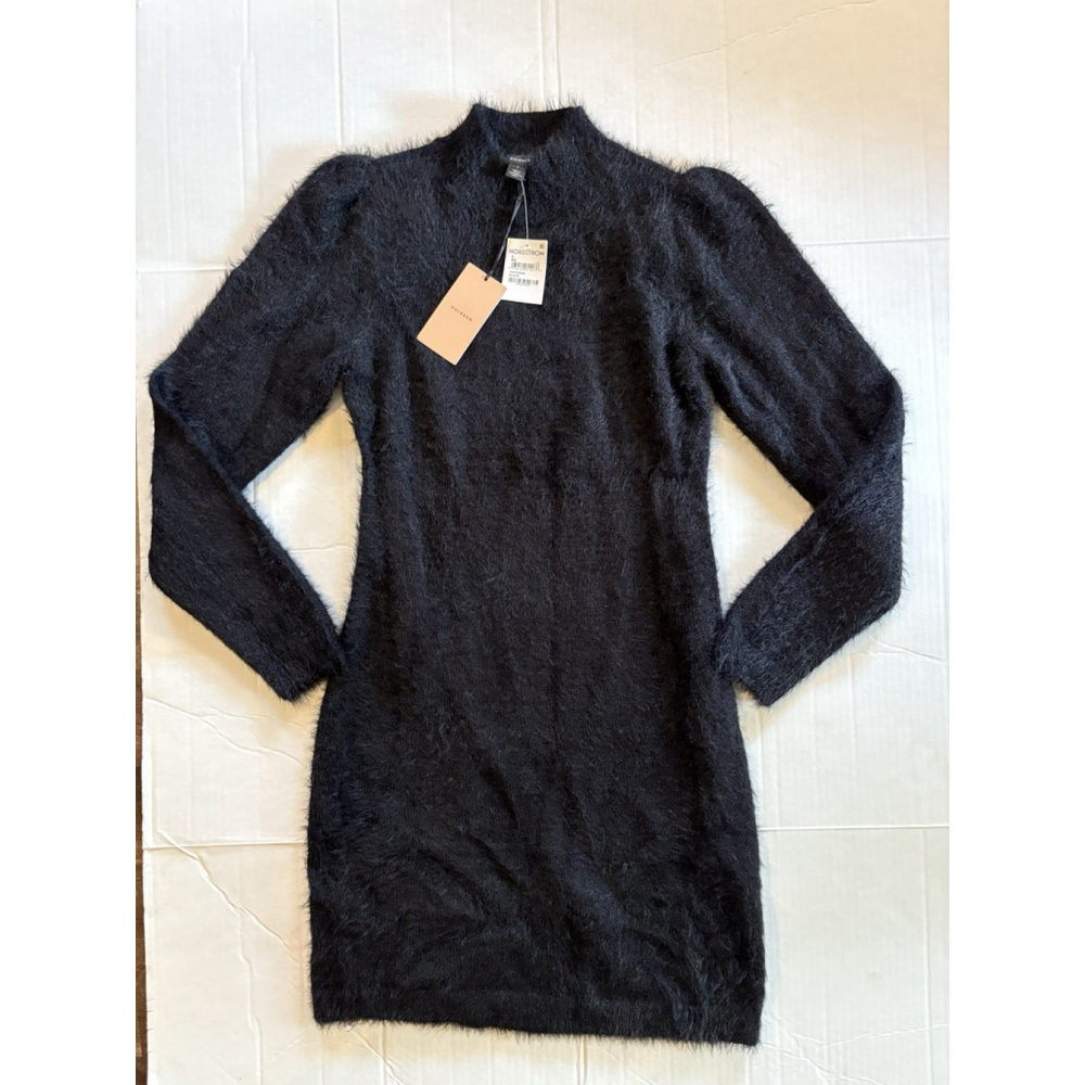 Halogen Mock Neck Long Sleeve Fuzzy Sweater Dress Holiday NWT Small Fitted - Picture 1 of 8